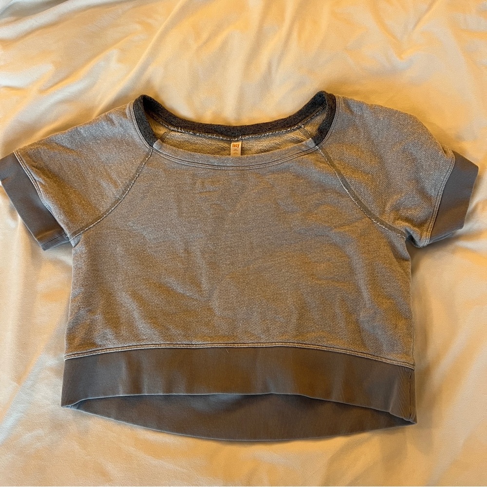 Gray Cropped Sweatshirt Athleisure Pilates Clean Girl Minimal Off Duty Top